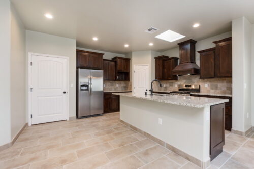 New Home Build with Dark Wood Cabinets